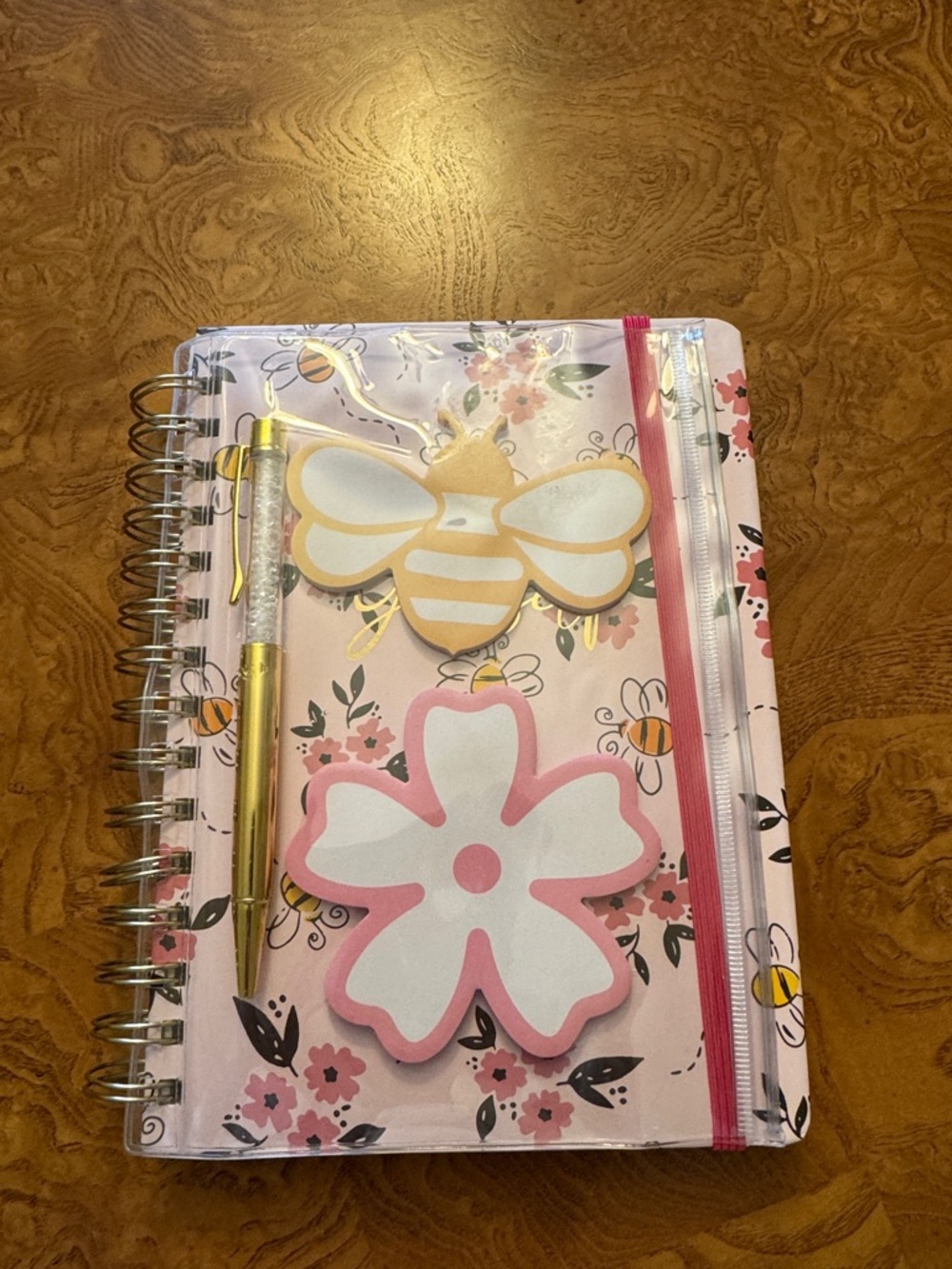 Floral Bee Spiral Notebook & Pen Set - Pink